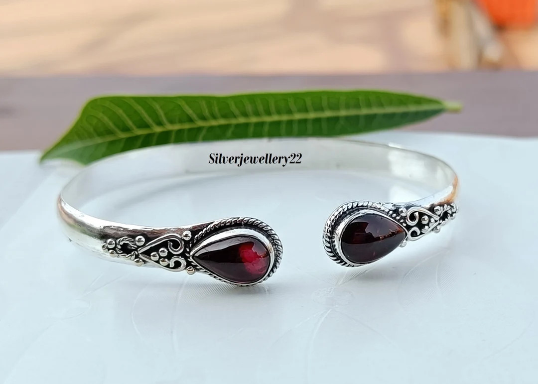 Natural Red Garnet Bangle, Beautiful Bangle, Designer Bangle, 925 Silver Bangle, Handmade Bangle ... | Etsy (UK)