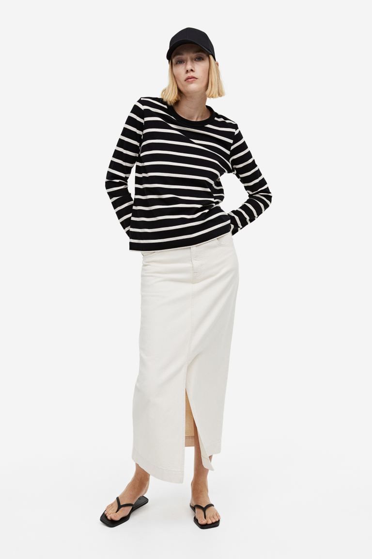 Cotton jersey top - Black/Cream striped - Ladies | H&M GB | H&M (UK, MY, IN, SG, PH, TW, HK)