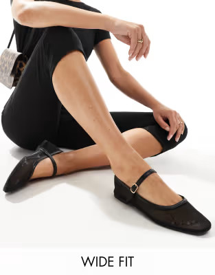 SEQWL Wide Fit buckle strap ballet flats in black | ASOS (Global)
