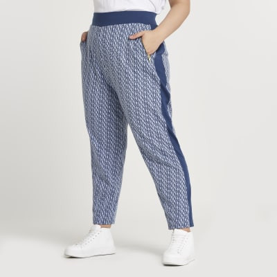 Plus blue RI monogram jaquard slim joggers | River Island (UK & IE)