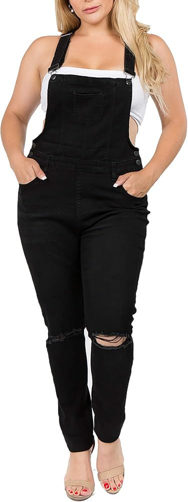 Love Moda Women's Plus Size Sexy Distressed Slim Fit Skinny Overalls with Spandex | Amazon (US)