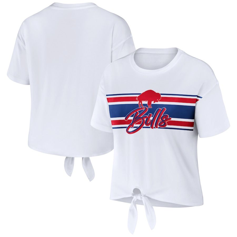 Women's Buffalo Bills WEAR by Erin Andrews White Front Tie Retro T-Shirt | NFL Shop