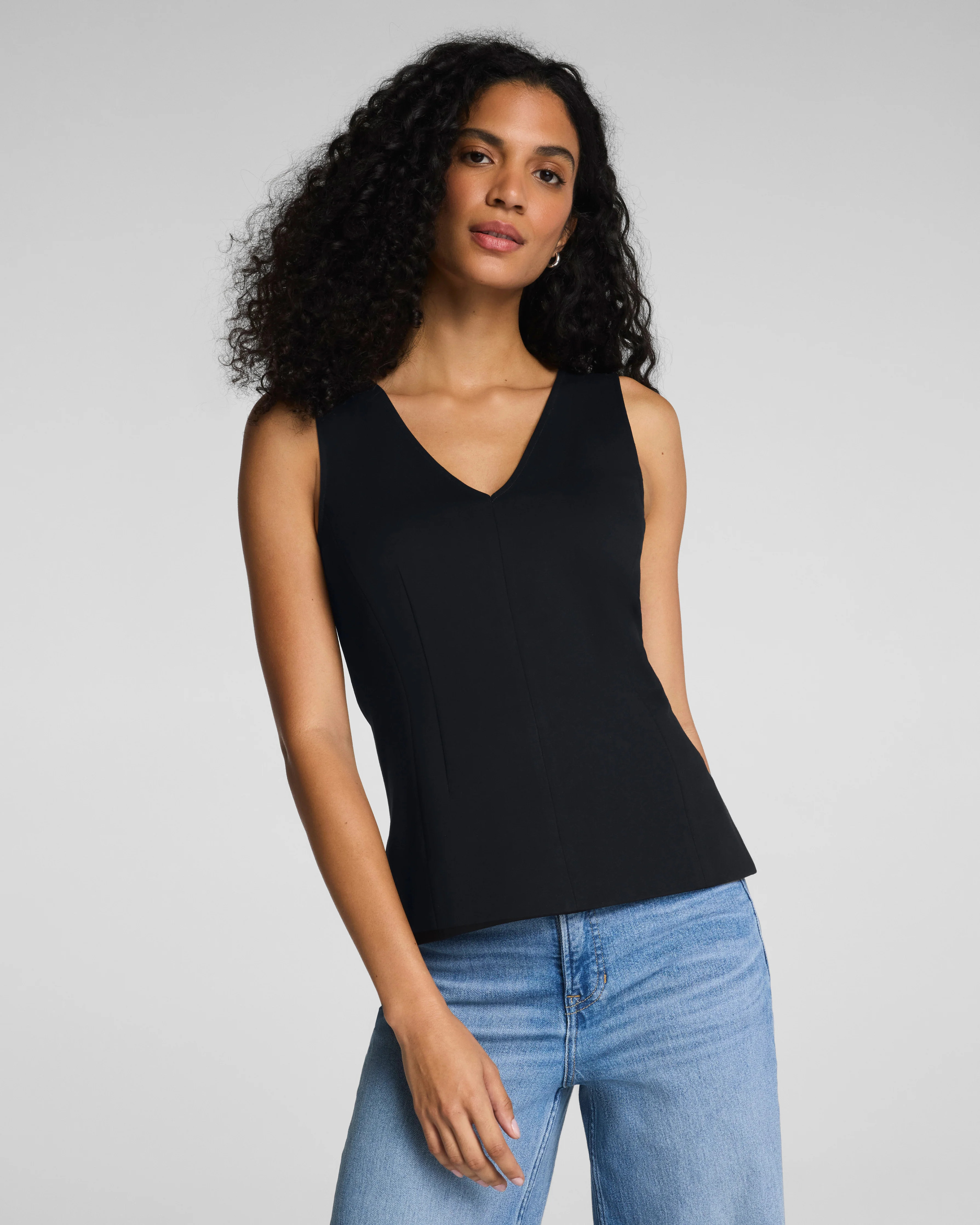 V-Neck Ponte Tank Top - Body-Skimming Fit, 4-Way Stretch | SPANX | Spanx
