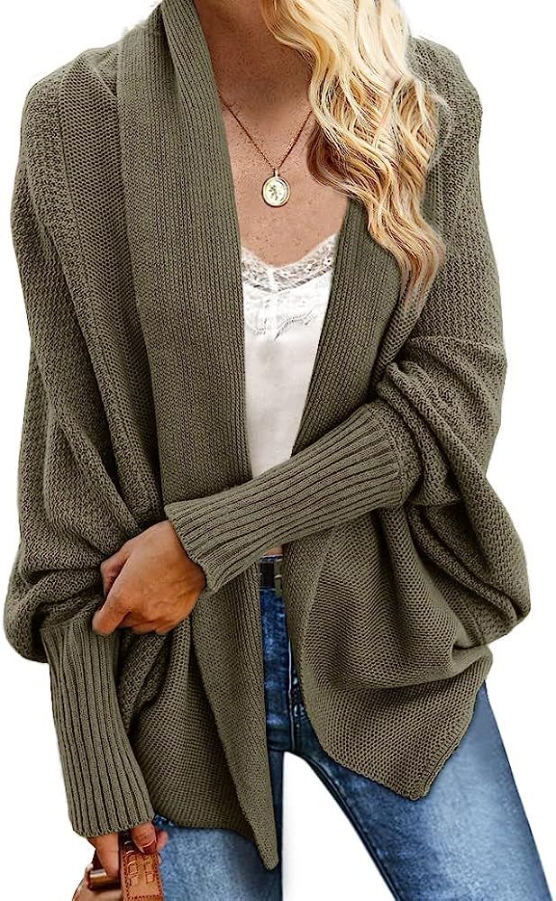 Women's Kimono Batwing Cable Knitted Slouchy Oversized Wrap Cardigan Sweater | Amazon (US)