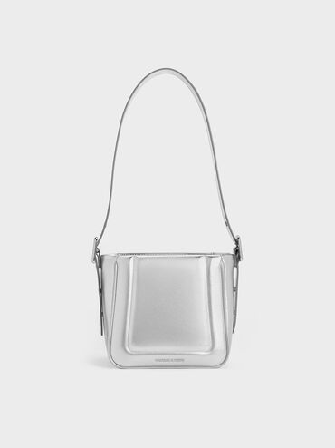 Petra Metallic Boxy Bucket Bag
 - Silver | Charles & Keith UK