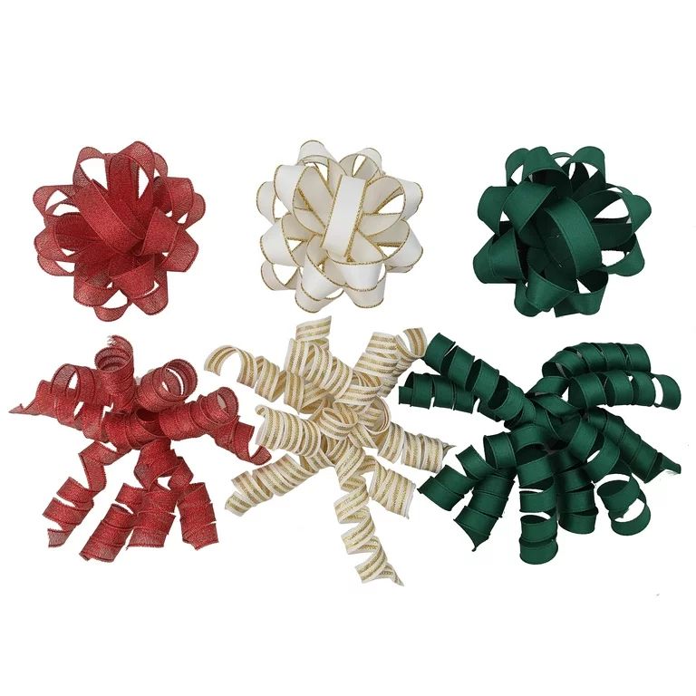 6-Count Peel-N-Stick Fabric Gift Wrapping Bow, Green/White/Red, by Holiday Time | Walmart (US)
