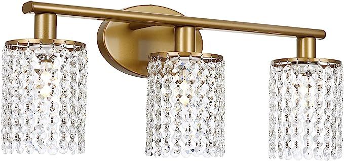 Luburs Bathroom Light Fixtures 3-Lights Crystal Vanity Light Fixtures Gold Bathroom Light Fixture... | Amazon (US)