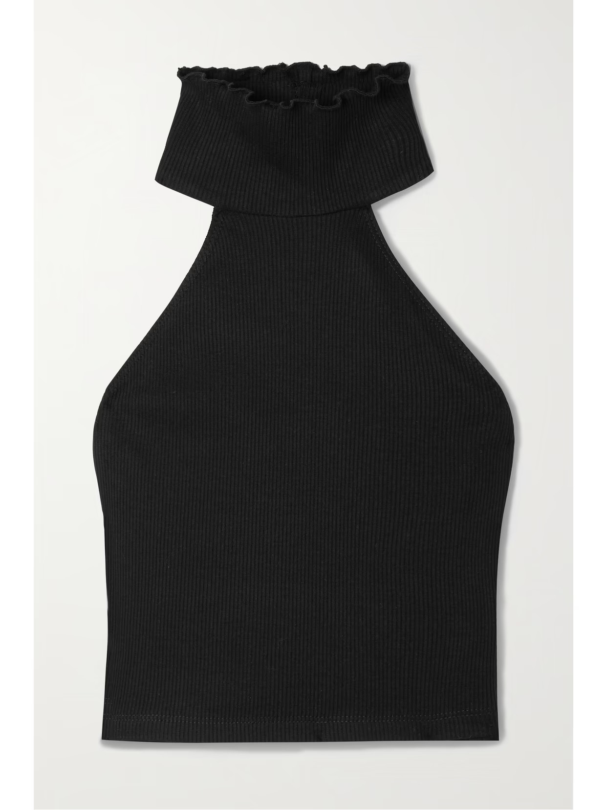 The Range - Cropped Ribbed Stretch-tencel Lyocell And Cotton-blend Turtleneck Top - Black | NET-A-PORTER (US)