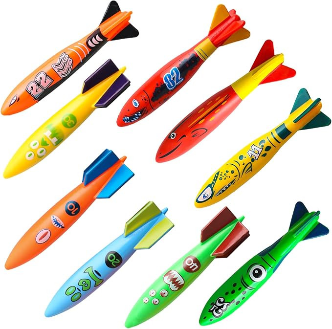 Dive Rings Pool Toys Adults, 9 Pcs Diving Pool Toy for Kids Ages 4-8, Shark Torpedo Dive Set, Oct... | Amazon (US)