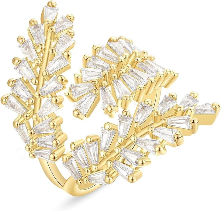 KissYan Gold Rings for Women, 14K Gold Plated Adjustable Statement Irregular Geometric Diamond Tw... | Amazon (US)