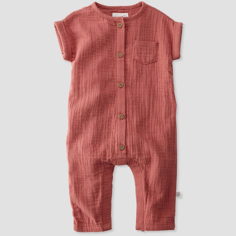 Baby Organic Cotton Gauze Overalls - little planet by carter's Clay Pink | Target