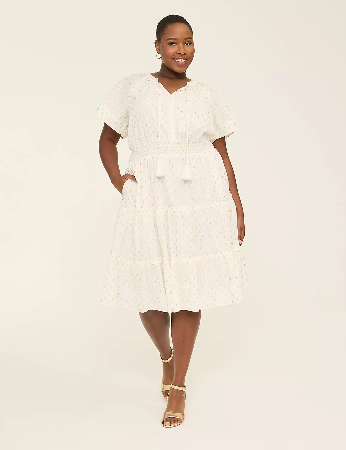 Lurex Flutter-Sleeve Split-Neck Midi Dress | Lane Bryant (US)