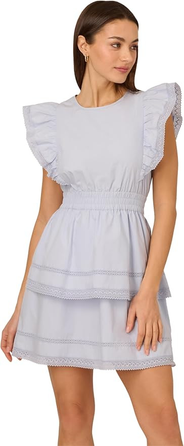 Adrianna Papell Women's Lace Trim Flounce Dress | Amazon (US)