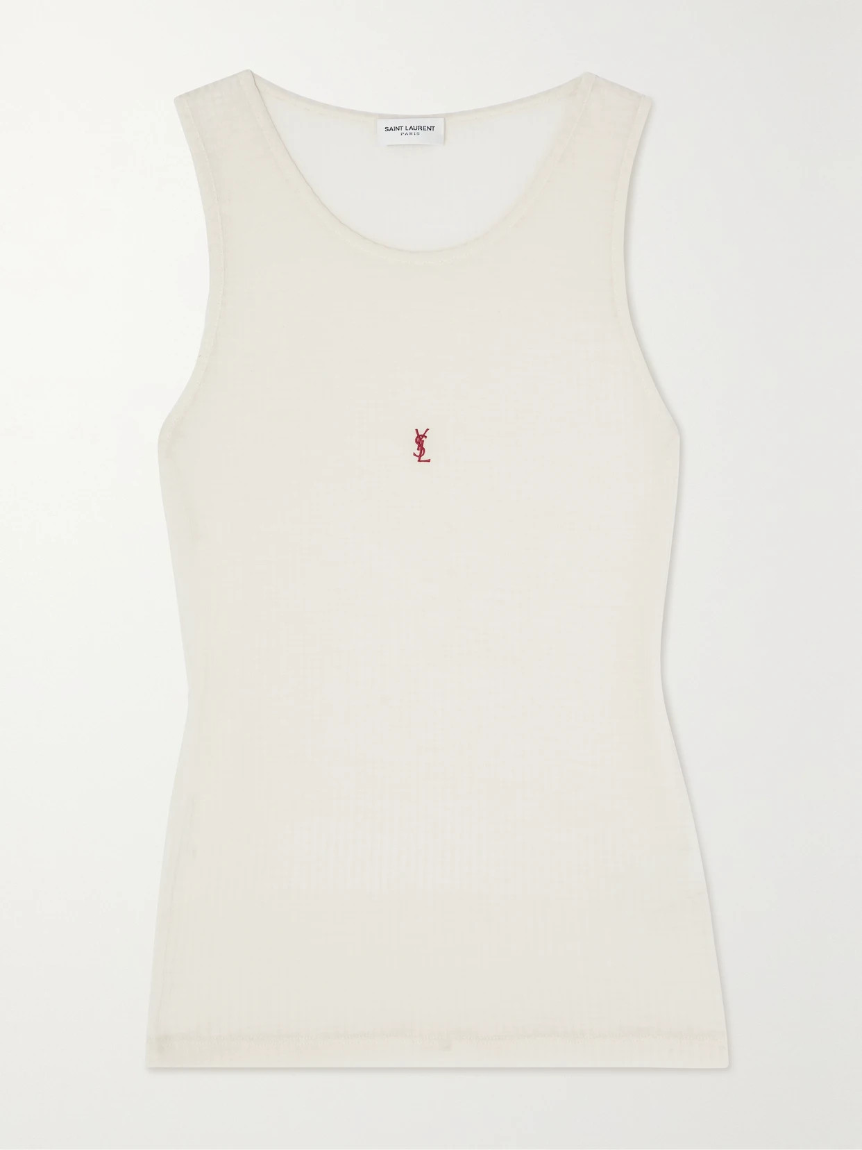 SAINT LAURENT - Cassandre Embroidered Ribbed Wool Tank - Neutrals | NET-A-PORTER (US)