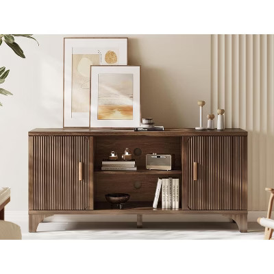 SUGIFT Mid Century Modern TV Stand for 55–65 Inch TVs – Fluted Door Entertainment Center with Storage Cabinets, Wood Media Console | Target