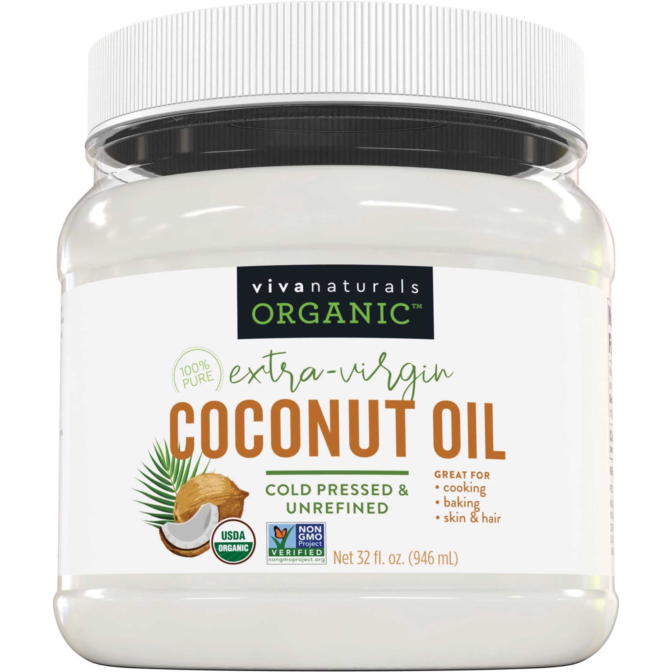 Viva Naturals Organic Extra Virgin Coconut Oil, 32 fl oz (946 ml) | Walmart (US)