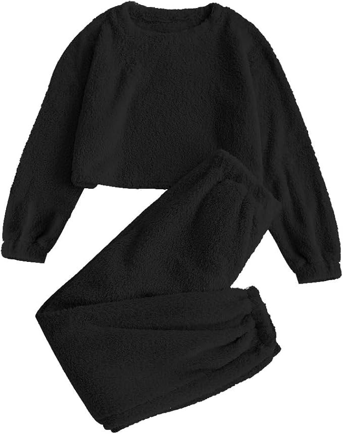 ZAFUL Women's Fuzzy Lounge Casual Pajamas Sets Long Sleeve Fleece Pullover and Pants Set 2 Piece ... | Amazon (US)