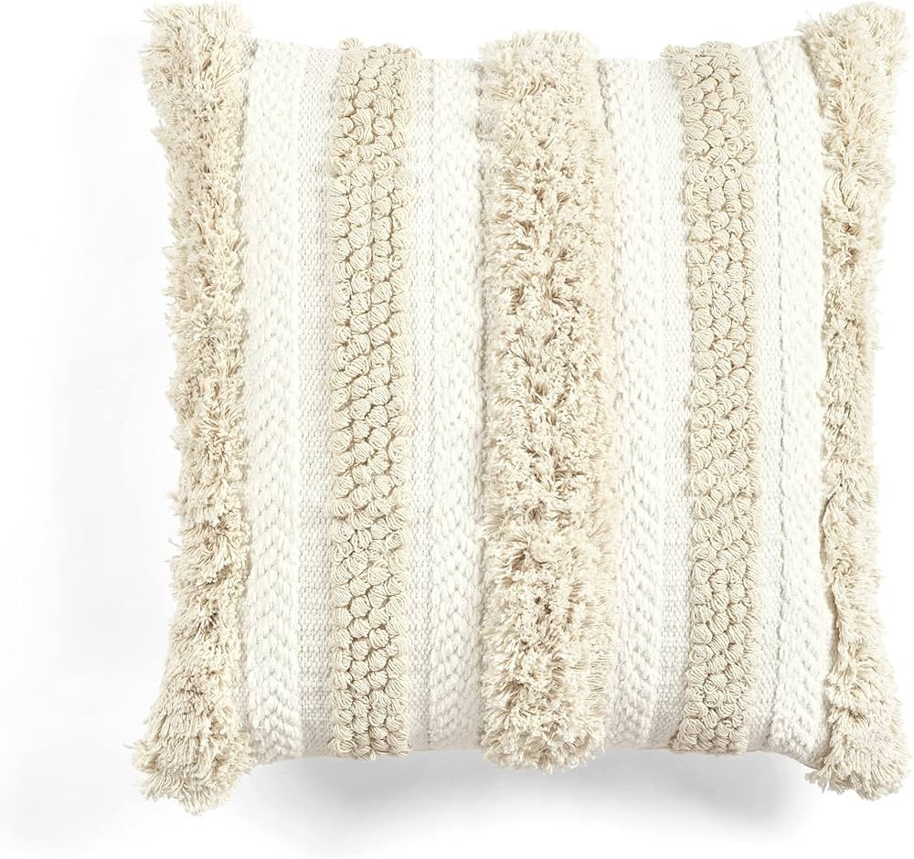 Lush Decor Wilbur Tufted Cotton Decorative Pillow Cover, 20" x 20", Ivory | Amazon (US)