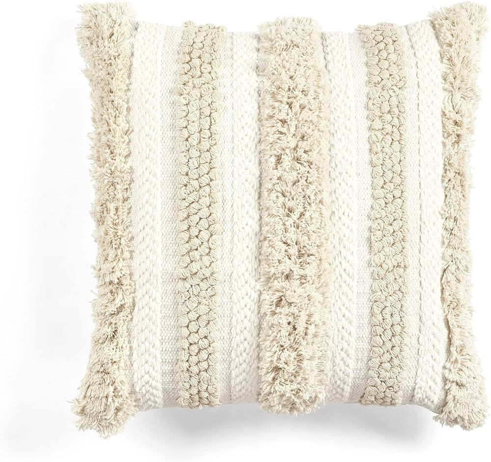 Lush Decor Wilbur Tufted Cotton Decorative Pillow Cover, 20" x 20", Ivory | Amazon (US)