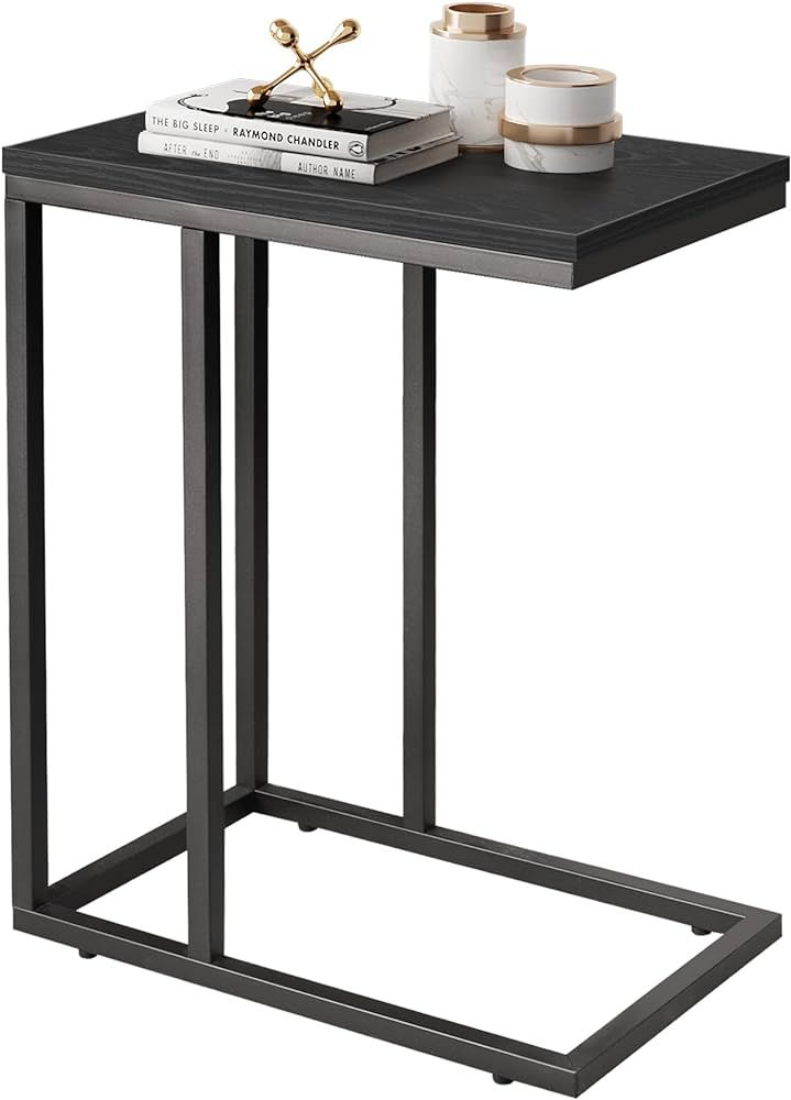 WLIVE Snack Side Table, C Shaped End Table for Sofa Couch and Bed, Black | Amazon (US)