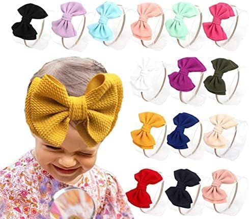 Amazon.com: Baby Girl Nylon Headbands Newborn Infant Toddler Bow Hairbands Soft Headwrap Children... | Amazon (US)