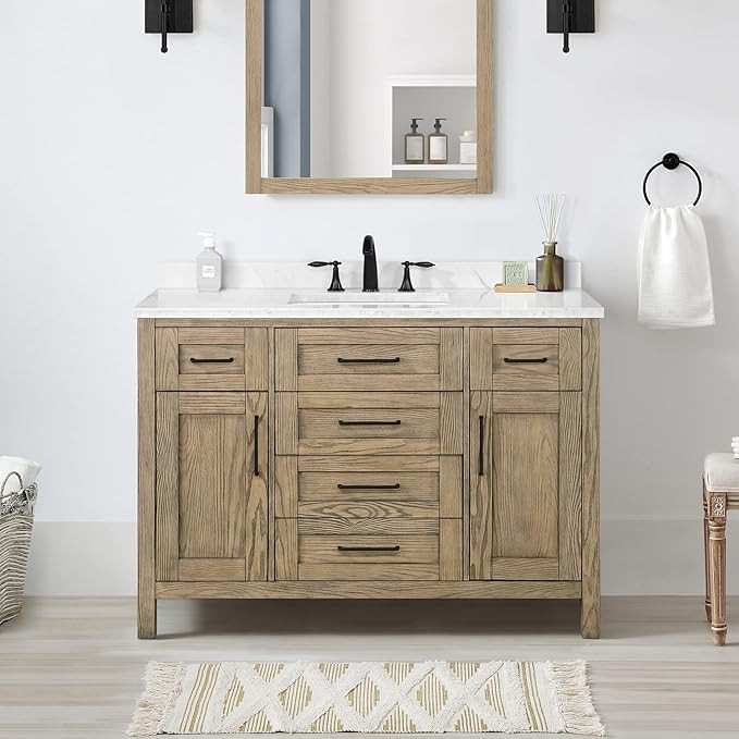 Ove Decors Maya VI 48 in. Single Sink Bathroom Vanity Marble Countertop, Water Oak | Amazon (US)