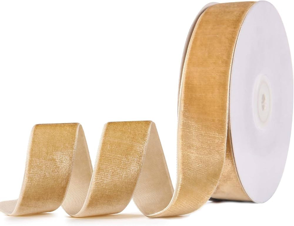 Champagne Velvet Ribbon, 1" Wide x 20 Yards Spool Vintage Fabric Velvet Ribbon for Christmas Tree... | Amazon (US)