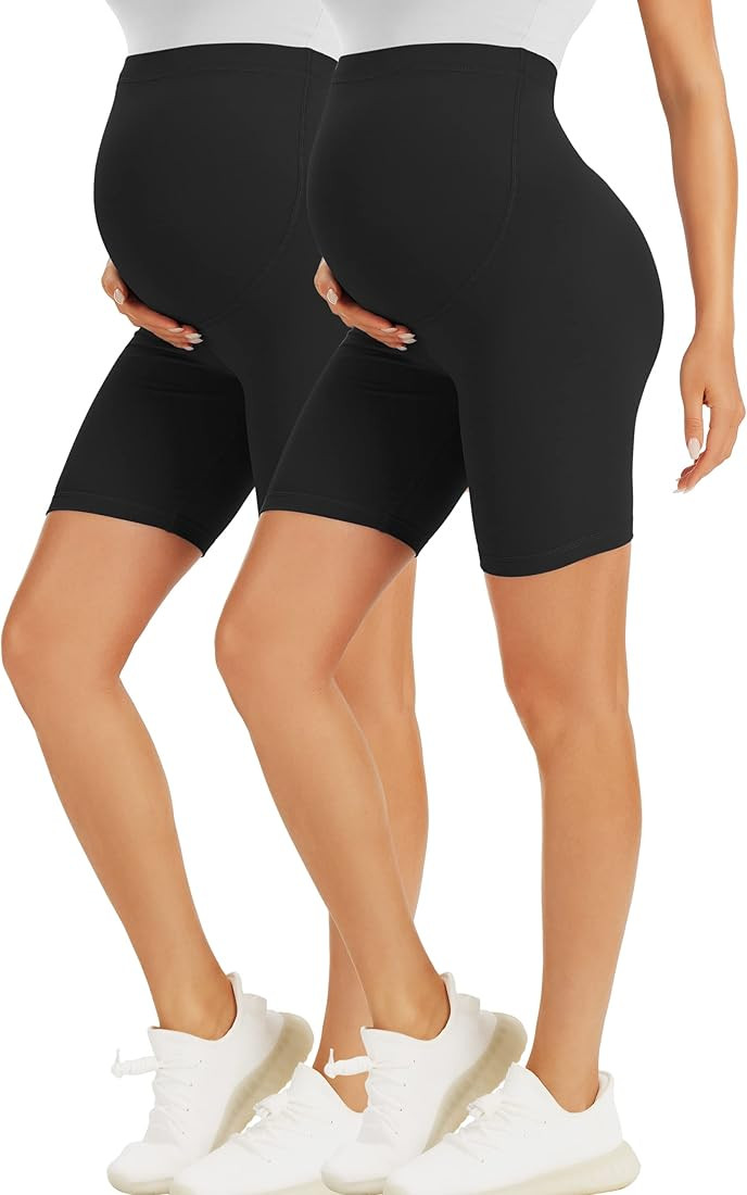 Maternity Shorts Over The Belly Pregnancy Biker Shorts Workout Yoga Active Athletic Pregnant Pants P | Amazon (US)