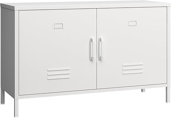 2 Door Metal Accent Cabinet,White Metal Storage Cabinet with Adjustable Shelf,2-Tier Office Cabin... | Amazon (US)