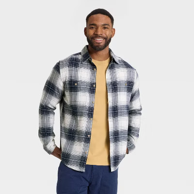 Men's Vintage Mid-Weight Long Sleeve Flannel Shirt - Goodfellow & Co™ Blue Plaid XXL | Target