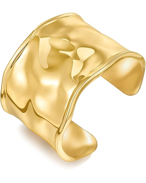 WOWORAMA Hammered Chunky Cuff Bracelets for Women Vintage Boho Wide Bangle Bracelets Irregular St... | Amazon (US)