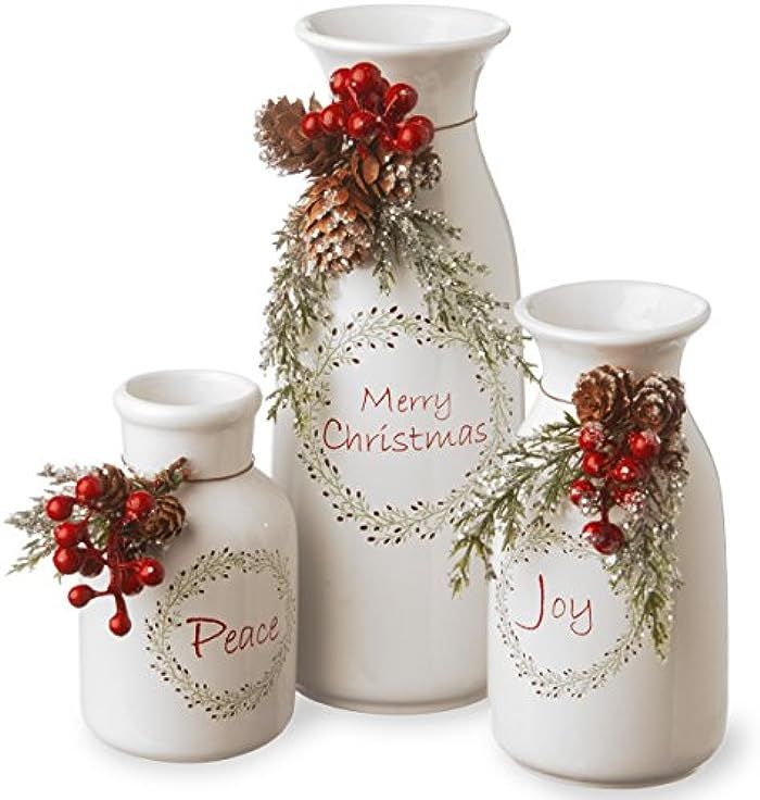 National Tree Company Artificial Christmas 3-Piece Set Flocked with Mixed Decorations Ceramic Whi... | Amazon (US)