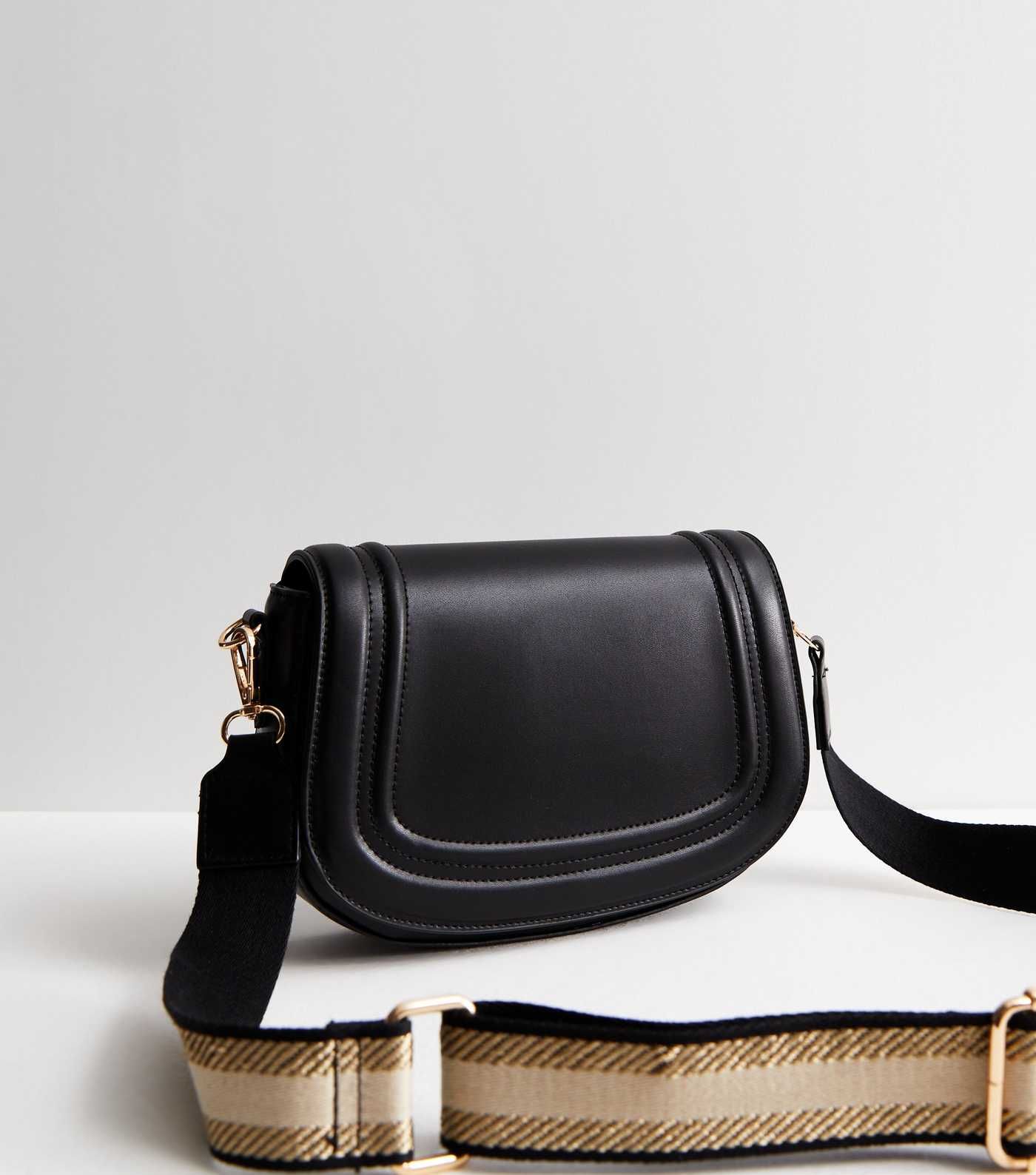 Black Leather-Look Webbed Strap Cross Body Saddle Bag | New Look | New Look (UK)