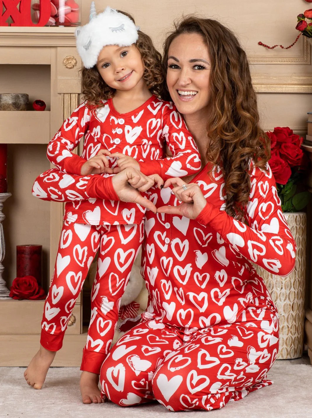 Mommy and Me My Heart To Yours Pajama Set Red / Mom-XXL | Mia Belle Girls