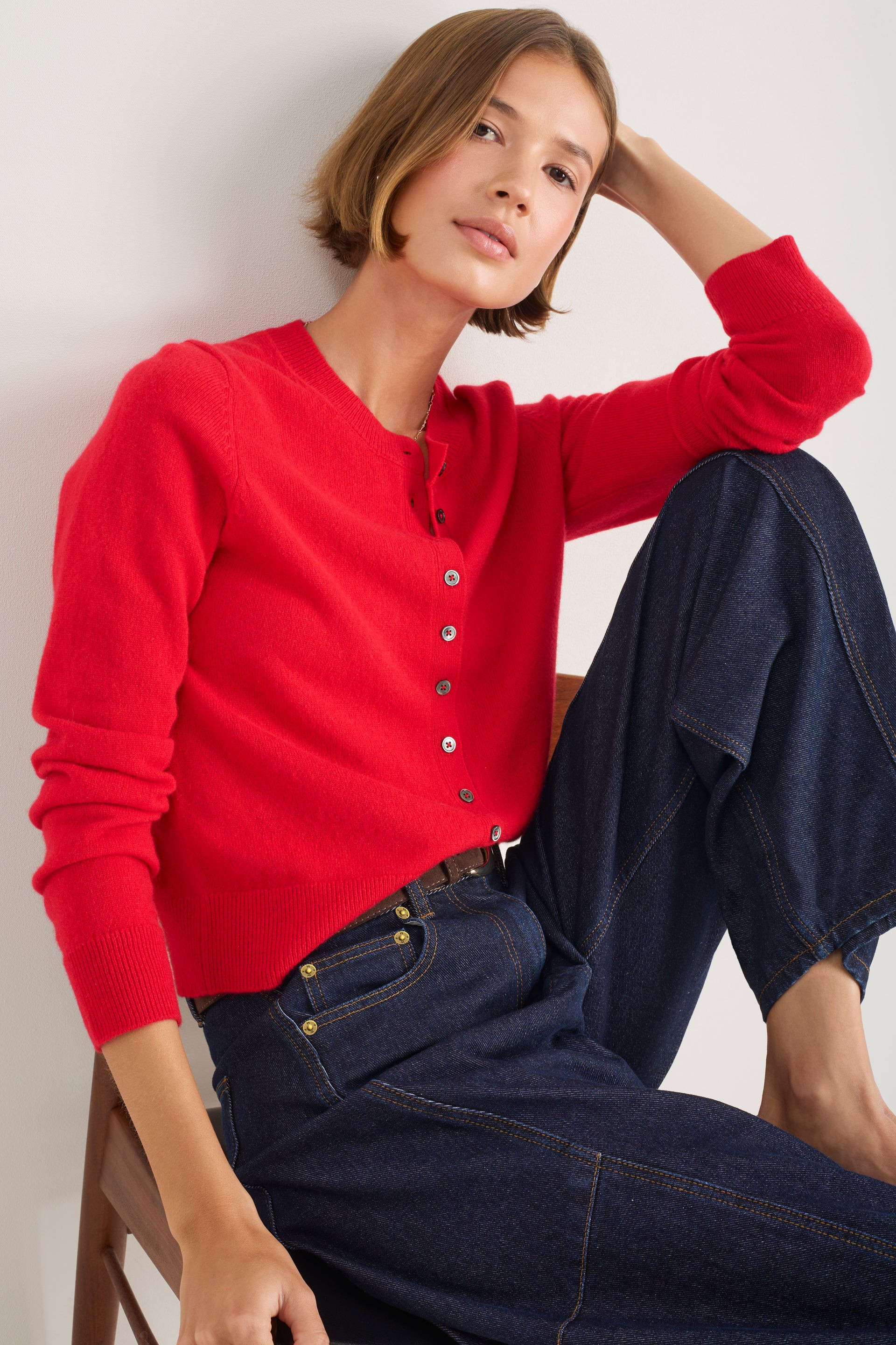 Katie Cashmere Cardigan - Poppy Red | WYSE London