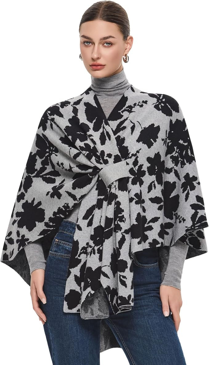 PULI Women Elegant Shawl Wrap Open Front Poncho Sweater Spring Fall Winter | Amazon (US)