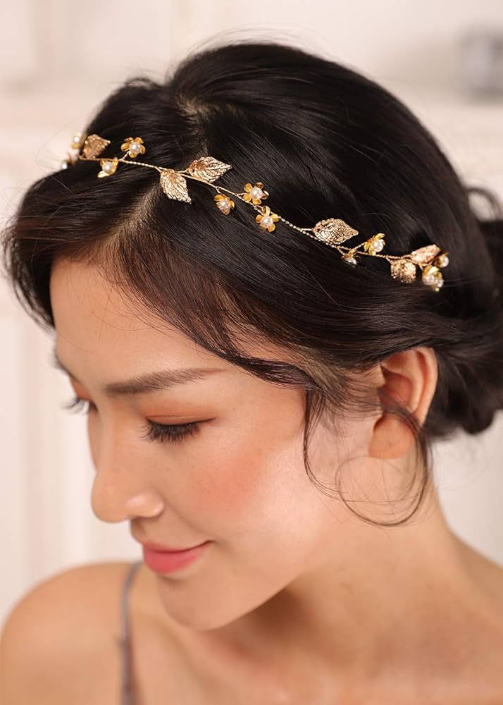 Kercisbeauty Gold Leaf Headband for Women Wedding Bridal Boho Hair Piece Dainty Hair Accessories ... | Amazon (US)