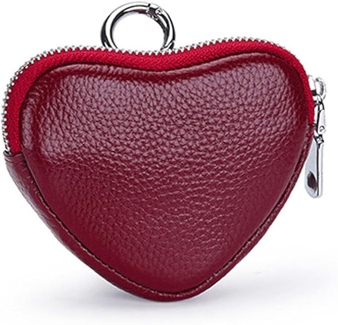 YRMLYMOP Heart-Shaped Genuine Leather Coin Purse - Small Cute Wallet With Zipper Storage For Wome... | Amazon (US)