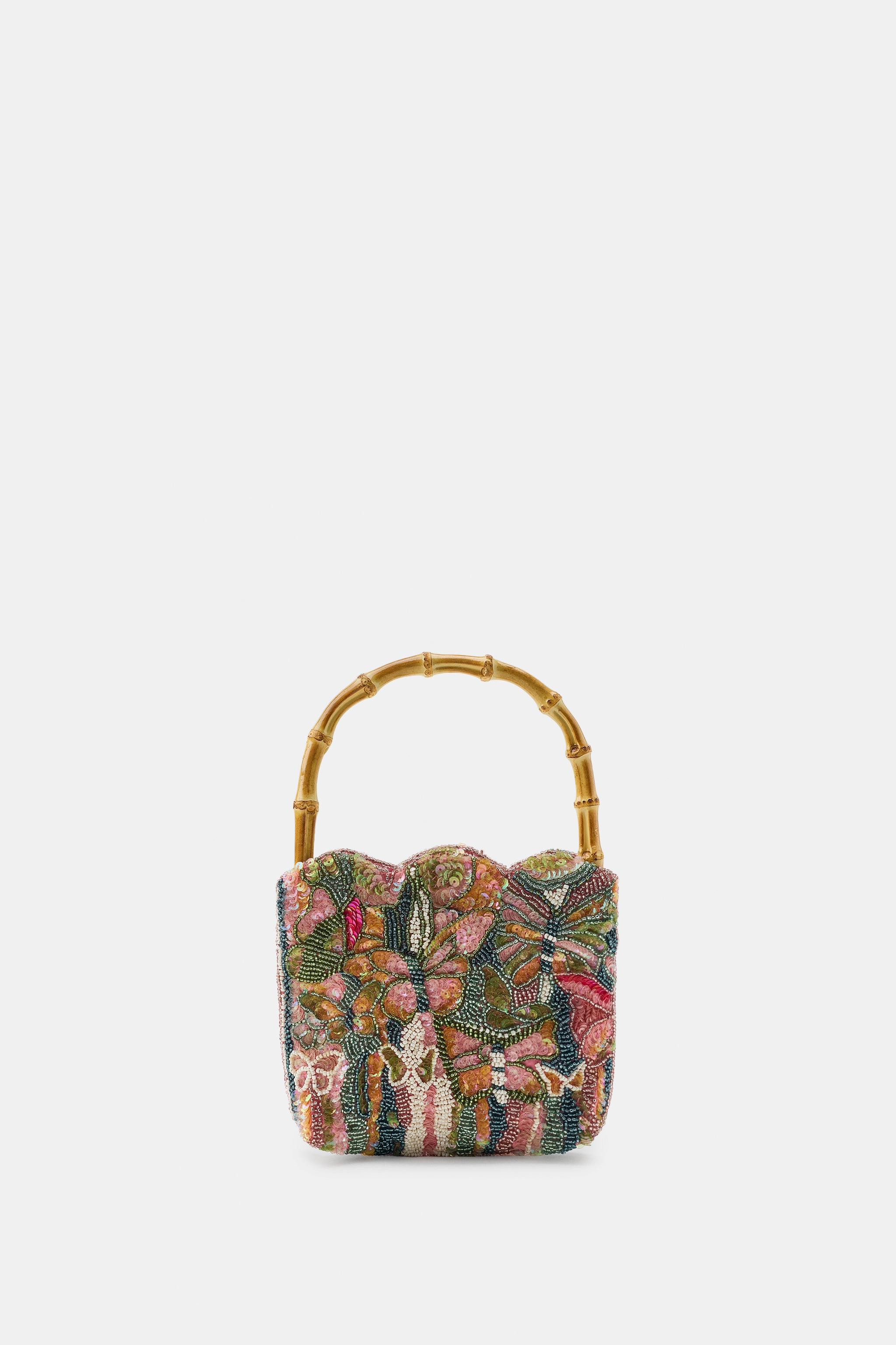 Model height: 175 cmMini bag with contrasting bead and sequin appliqu\u00e9s. Wooden handles. Lin... | Zara Canada