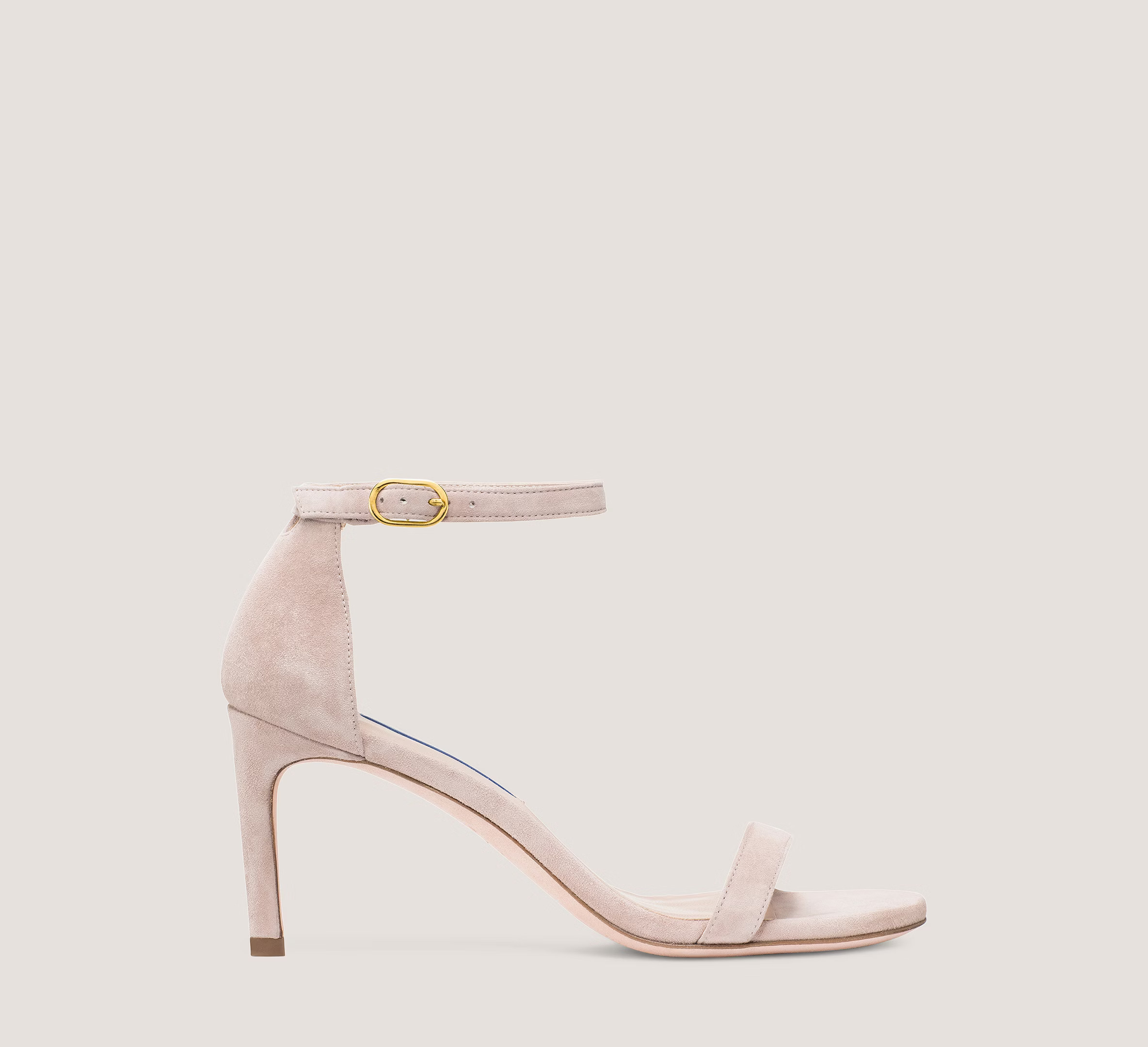 Stuart Weitzman Nunakedstraight Strap Sandal The SW Outlet, Dolce Taupe Suede, Size: 9.5 Narrow | Stuart Weitzman Outlet