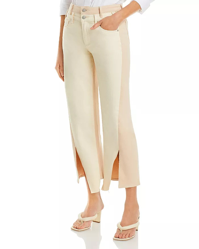 Color Block High Rise Ankle Wide Leg Jeans in Cream/Tan - 100% Exclusive | Bloomingdale's (US)