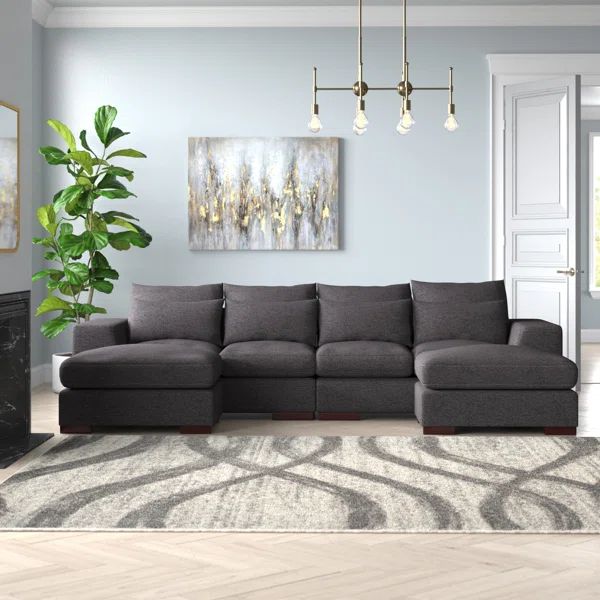 Tatman Linen Blend Sectional with 2 Ottomans | Wayfair North America