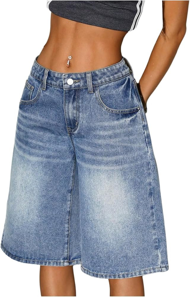WDIRARA Women's Low Rise Baggy Denim Shorts Wide Leg Bermuda Jean Shorts | Amazon (US)