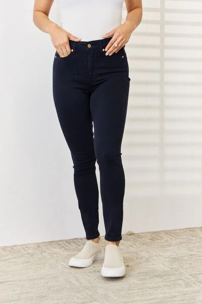 Judy Blue Full Size Garment Dyed Tummy Control Skinny Jeans | Casual | NAVY / 1 | Casual Chic Boutique