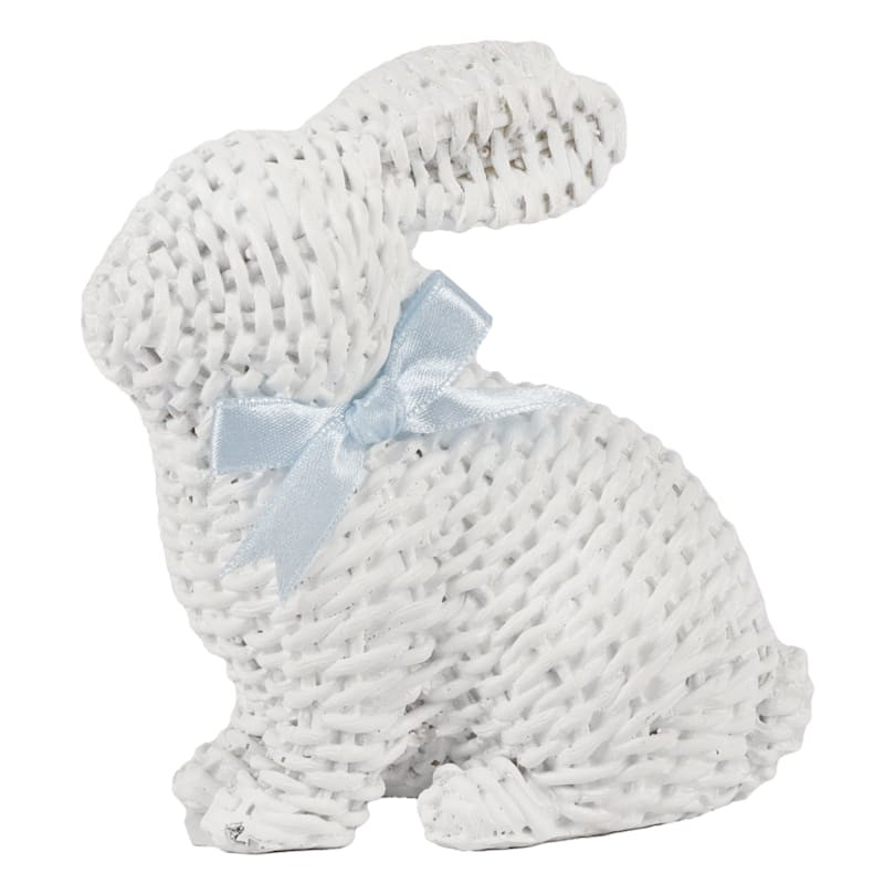 White Resin Rattan Easter Rabbit, 4" | At Home