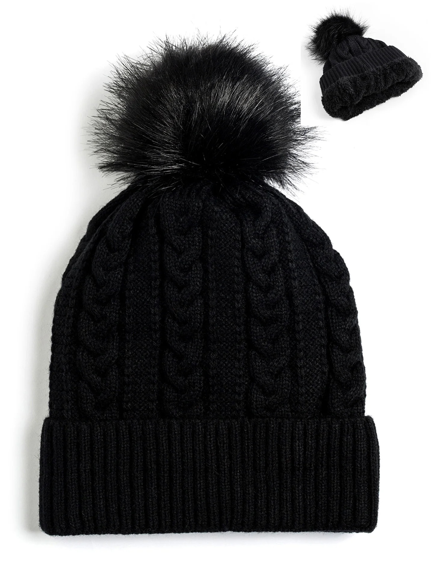 Newbee Fashion - Women Winter Faux Fur Pom Pom Beanie Hat with Warm Fleece Lined Thick Skull Ski ... | Walmart (US)