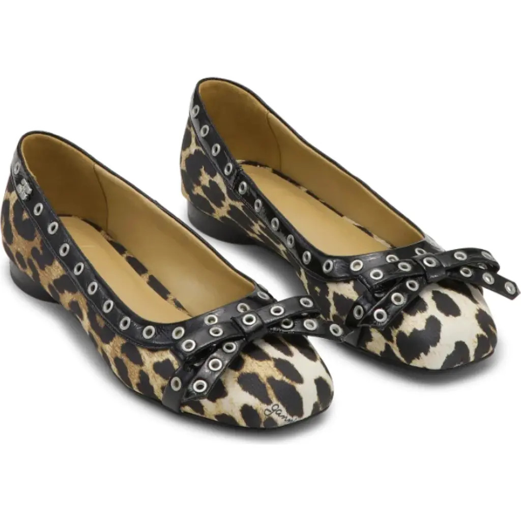 Ganni Grommet Bow Ballet Flat in Leopard Print at Nordstrom Rack, Size 9Us / 39Eu | Nordstrom Rack