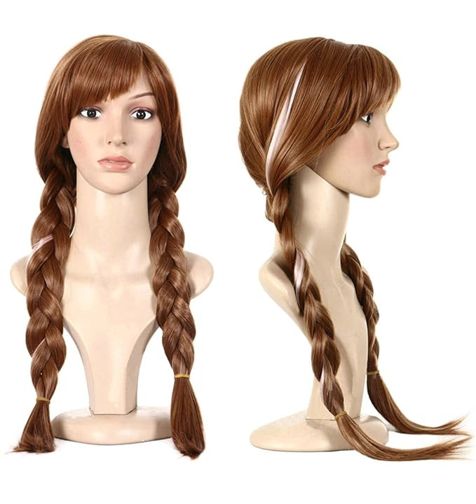 Anogol Hair Cap+Braided Wig for Cosplay Wig Maroon Ombre Brown Braid Princess Wigs for Women Girl... | Amazon (US)