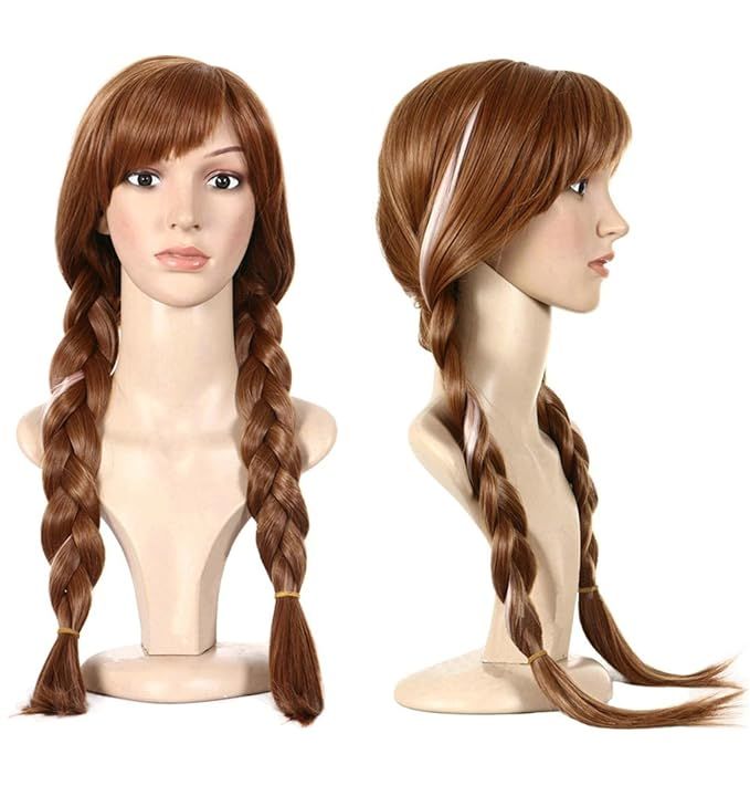 Anogol Hair Cap+Braided Wig for Cosplay Wig Maroon Ombre Brown Braid Princess Wigs for Women Girl... | Amazon (US)