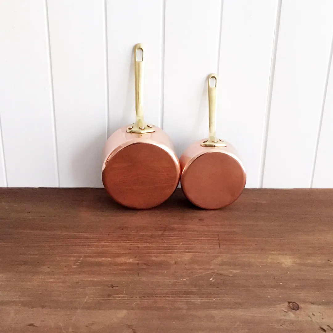 Vintage French Copper Cookware Set: 2 Pots with Brass Handles | Etsy (US)